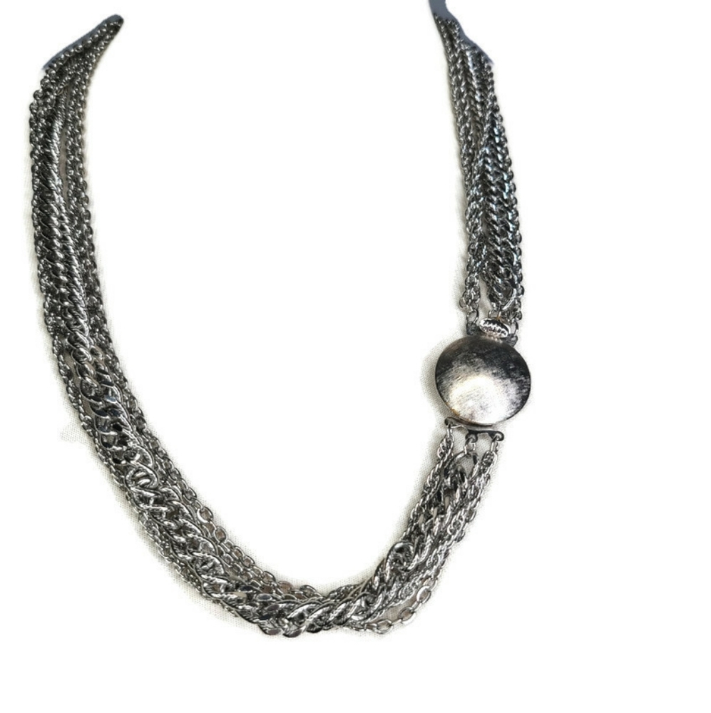 1970s Multi Strand Silver Vintage Chain Ne…